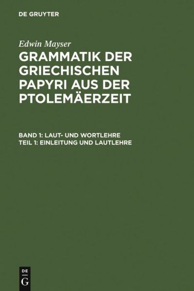 Cover for Verlag Walter De Gruyter Gmbh · Einleitung und Lautlehre (Book) (1970)