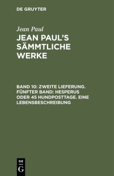 Cover for Jean Paul · Jean Paul's Sammtliche Werke, Band 10, Zweite Lieferung. Funfter Band (Hardcover Book) (1901)