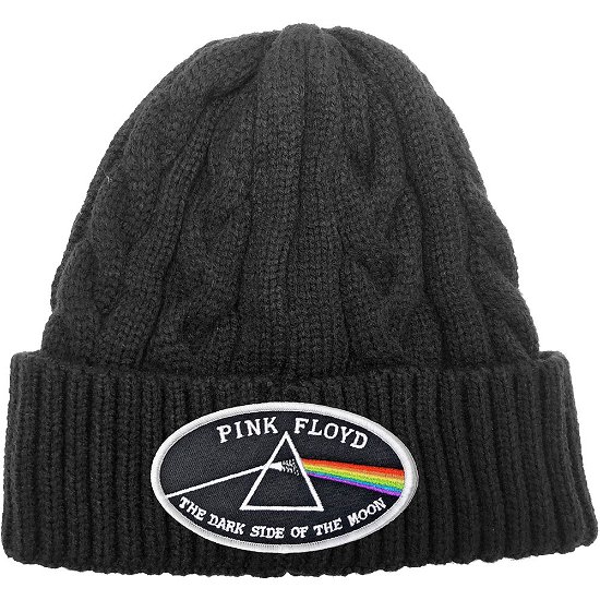 Pink Floyd Unisex Beanie Hat: The Dark Side of the Moon White Border (Cable Knit) - Pink Floyd - Koopwaar -  - 5056368604218 - 