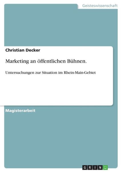 Cover for Decker · Marketing an öffentlichen Bühnen (Book)