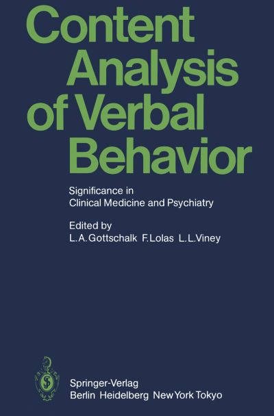 Cover for Louis A. Gottschalk · Content Analysis of Verbal Behavior: Significance in Clinical Medicine and Psychiatry (Paperback Book) (1986)
