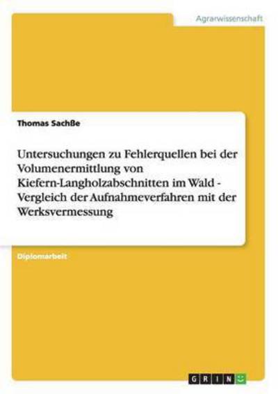 Cover for Sachße · Untersuchungen zu Fehlerquellen (Book) [German edition] (2013)