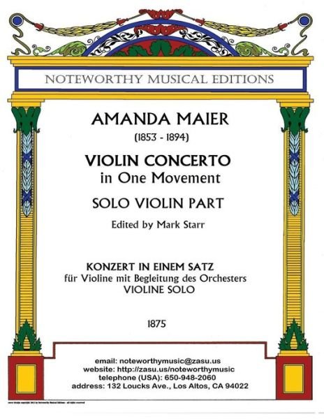 Cover for Amanda Maier · Violin Concerto in One Movement; Solo Violin Part: Edited by Mark Starr (Paperback Book) (2014)