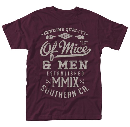 Cover for Of Mice &amp; Men · Of Mice &amp; Men: Genuine (Maroon) (T-Shirt Unisex Tg 2Xl) (T-shirt) [size XXL] [Maroon edition] (2017)