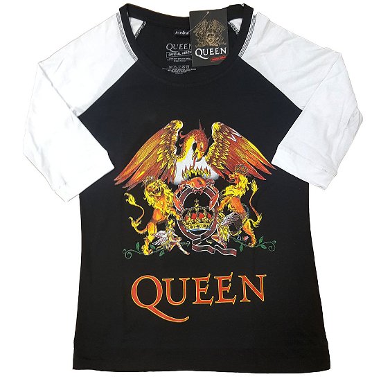 Cover for Queen · Queen Ladies Raglan T-Shirt: Classic Crest (T-shirt) [size XL] [Black, White - Ladies edition]