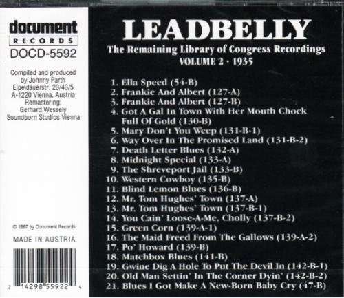 The Remaining Library of Congress Recordings Volume 2: 1935 - Leadbelly - Muziek - BLUES - 0714298559224 - 28 april 2021