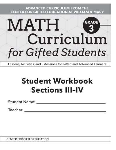 Cover for Clg Of William And Mary / Ctr Gift Ed · Math Curriculum for Gifted Students: Lessons, Activities, and Extensions for Gifted and Advanced Learners, Student Workbooks, Sections III-IV (Set of 5): Grade 3 (Paperback Book) (2020)