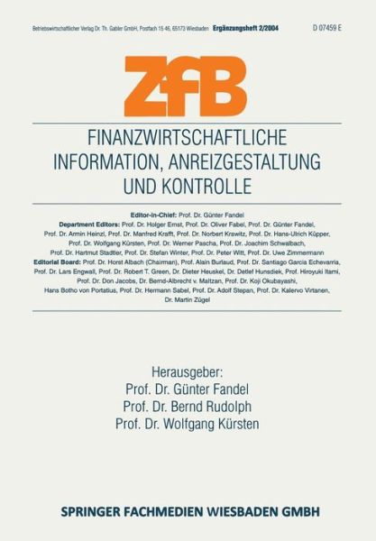 Cover for Bernd Rudolph · Finanzwirtschaftliche Information, Anreizgestaltung Und Kontrolle - Zfb Special Issue (Paperback Book) [2004 edition] (2004)