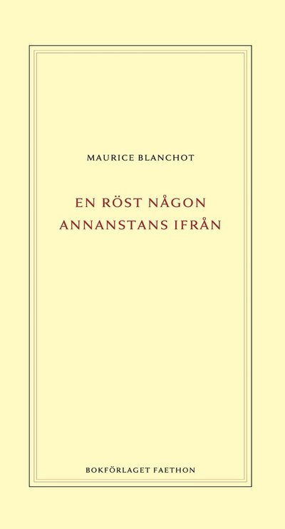 Cover for Maurice Blanchot · En röst någon annanstans ifrån (Bog) (2023)