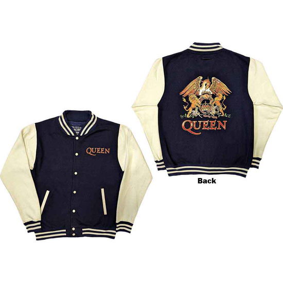 Queen Unisex Varsity Jacket: White Crest (Back Print) - Queen - Fanituote -  - 5056561069227 - 