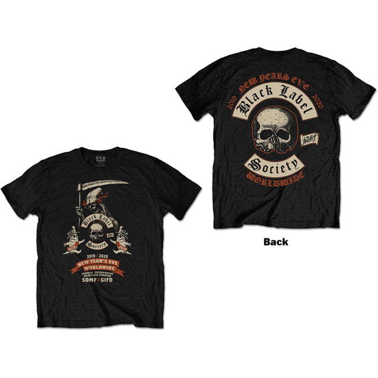 Black Label Society Unisex T-Shirt: New Years Eve (Back Print) - Black Label Society - Marchandise -  - 5056368687228 - 