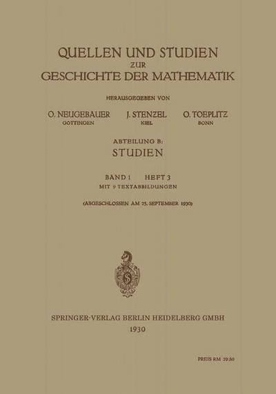 Cover for O Neugebauer · Quellen Und Studien Zur Geschichte Der Mathematik (Paperback Book) [1930 edition] (1930)
