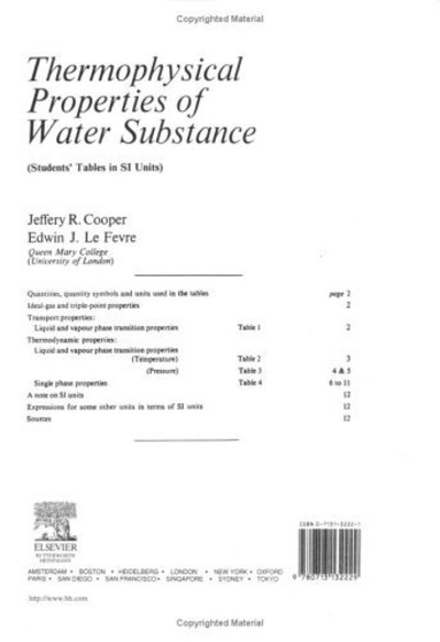 Cover for Jeffrey Cooper · Thermophysical Properties of Water Substance: Students' Tables in SI Units (Paperback Book) (1969)