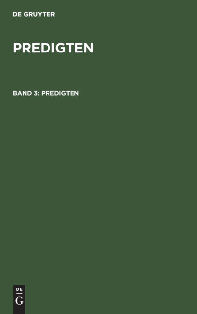 Cover for Degruyter · Predigten, Band 3 (Book) (1901)
