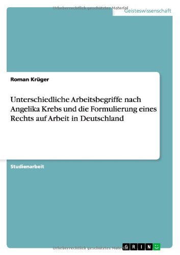 Cover for Krüger · Unterschiedliche Arbeitsbegriffe (Book) [German edition] (2014)