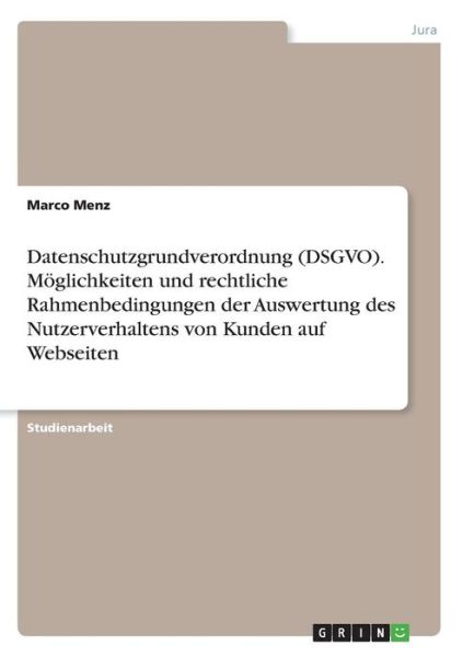 Cover for Menz · Datenschutzgrundverordnung (DSGVO) (Book)