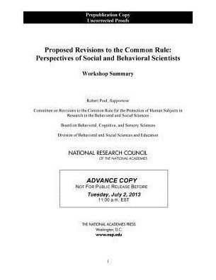 Cover for National Research Council · Proposed Revisions to the Common Rule: Perspectives of Social and Behavioral Scientists: Workshop Summary (Pocketbok) (2013)