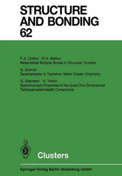 Clusters - Structure and Bonding - F a Cotton - Kirjat - Springer-Verlag Berlin and Heidelberg Gm - 9783662152232 - keskiviikko 20. marraskuuta 2013