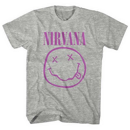 Nirvana Unisex T-Shirt: Purple Happy Face - Nirvana - Fanituote -  - 5056561037233 - 