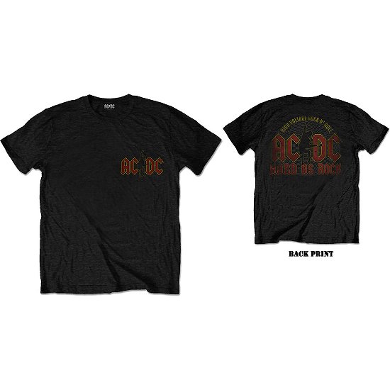 AC/DC Unisex T-Shirt: Hard As Rock (Back Print) - AC/DC - Produtos - ROCK OFF - 5056170683234 - 22 de janeiro de 2020