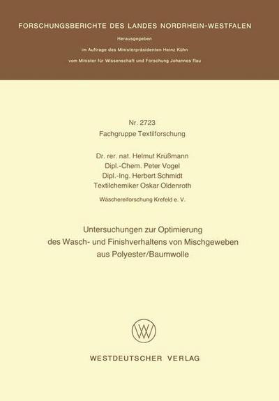 Cover for Helmut Krussmann · Untersuchungen Zur Optimierung Des Wasch- Und Finishverhaltens Von Mischgeweben Aus Polyester / Baumwolle (Taschenbuch) [1978 edition] (1978)