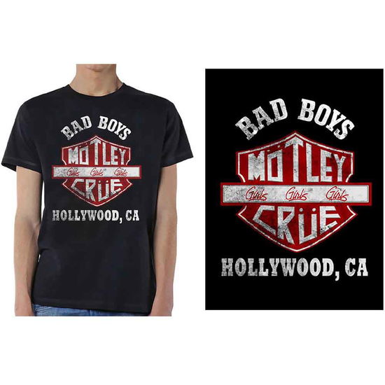 Motley Crue Unisex T-Shirt: Bad Boys Shield - Mötley Crüe - Fanituote - MERCHANDISE - 5056170673235 - torstai 16. tammikuuta 2020