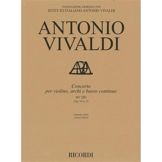 Cover for Antonio Vivaldi · Concerto Per Violino, Archi e Bc, Rv 280 Op. vi/5 (Sheet music) (2017)