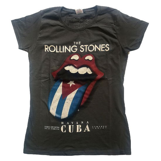 The Rolling Stones Ladies T-Shirt: Havana Cuba (Charcoal Grey) - The Rolling Stones - Fanituote -  - 5056368680236 - tiistai 22. kesäkuuta 2021