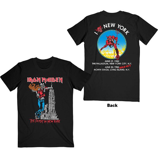 Iron Maiden Unisex T-Shirt: The Beast In New York (Back Print) - Iron Maiden - Marchandise -  - 5056368673238 - 