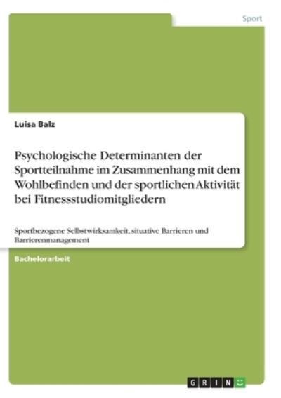 Cover for Balz · Psychologische Determinanten der S (N/A)