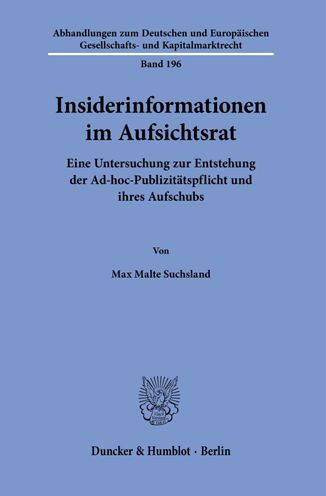 Cover for Max Malte Suchsland · Insiderinformationen Im Aufsichtsrat (Taschenbuch) (2022)