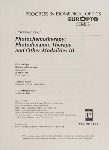 Photochemotherapy Photodynamic Therapy & Other - Berg - Livres - SPIE Press - 9780819426239 - 30 juin 2006