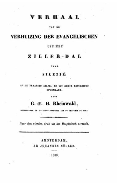 Cover for G F H Rheinwald · Verhaal Van De Verhuizing Der Evangelischen Uit Het Zillerdal (Pocketbok) (2015)