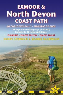 Cover for Henry Stedman · Exmoor &amp; North Devon Coast Path, South-West-Coast Path Part 1: Minehead to Bude (Trailblazer British Walking Guides): Practical walking guide with 55 large-scale walking maps (1:20,000) and guides to 30 towns and villages - planning, places to stay, place (Pocketbok) [3 Revised edition] (2022)