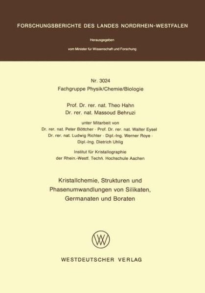 Cover for Hahn, Theo (Institut F?r Kristallographie Rheinisch-Westf?lische Technische Hochschule Aachen Germany) · Kristallchemie, Strukturen Und Phasenumwandlungen Von Silikaten, Germanaten Und Boraten (Pocketbok) [1981 edition] (1981)