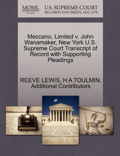 Cover for Additional Contributors · Meccano, Limited V. John Wanamaker, New York U.s. Supreme Court Transcript of Record with Supporting Pleadings (Taschenbuch) (2011)