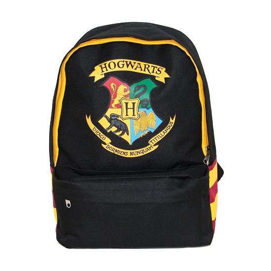 Harry Potter Hogwarts Black Polyester Backpack with Striped Shoulder Straps - Groovy UK - Fanituote - PHM - 5055437916245 - maanantai 2. maaliskuuta 2020