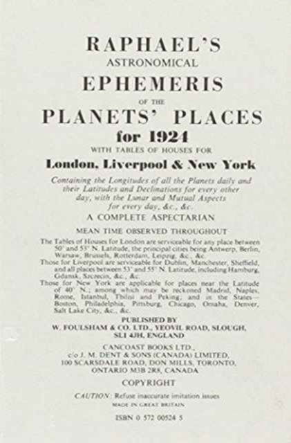 Cover for Edwin Raphael · Raphael's Astronomical Ephemeris: With Tables of Houses for London, Liverpool and New York (Paperback Book) [New edition] (1968)