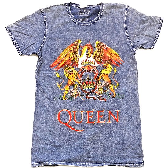 Cover for Queen · Queen Unisex T-Shirt: Classic Crest (Burnout) (T-shirt) [size S] [Blue - Unisex edition]