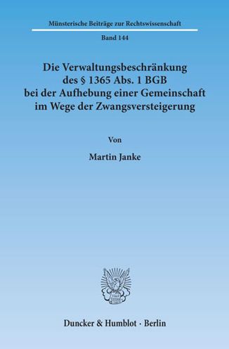 Cover for Janke · Die Verwaltungsbeschränkung des (Book) (2002)