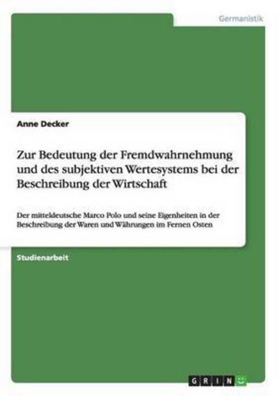 Cover for Decker · Zur Bedeutung der Fremdwahrnehmu (Buch)