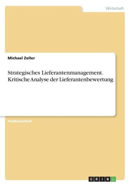 Cover for Zeller · Strategisches Lieferantenmanagem (Book) (2016)