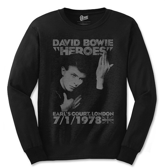 Cover for David Bowie · David Bowie Unisex Long Sleeved T-Shirt: Heroes Earls Court (TØJ) [size S] [Black - Unisex edition]