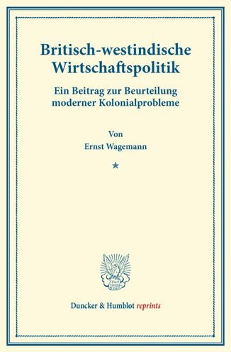 Cover for Wagemann · Britisch-westindische Wirtscha (Book) (2014)