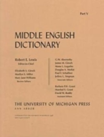 Middle English Dictionary  Fascicle V.1 -  - Livros - The University of Michigan Press - 9780472012251 - 31 de janeiro de 1999