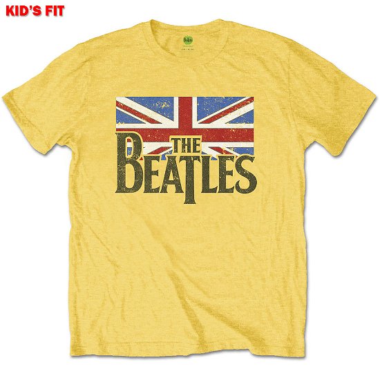 The Beatles Kids Tee: Logo & Vintage Flag - Yellow - The Beatles - Koopwaar -  - 5056368628252 - 