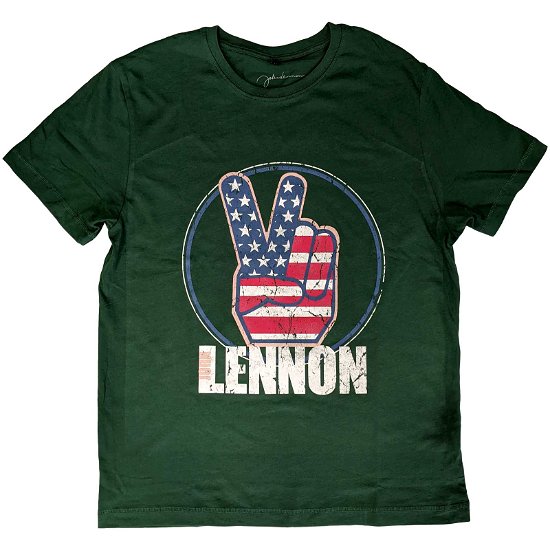 John Lennon Unisex T-Shirt: Peace Fingers US Flag - John Lennon - Koopwaar -  - 5056561058252 - 