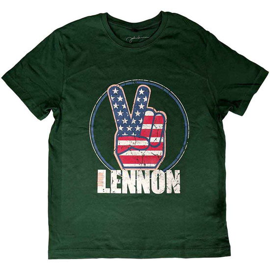 John Lennon Unisex T-Shirt: Peace Fingers US Flag - John Lennon - Produtos -  - 5056561058252 - 