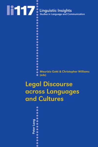 Cover for Legal Discourse across Languages and Cultures - Linguistic Insights (Paperback Book) [New edition] (2010)