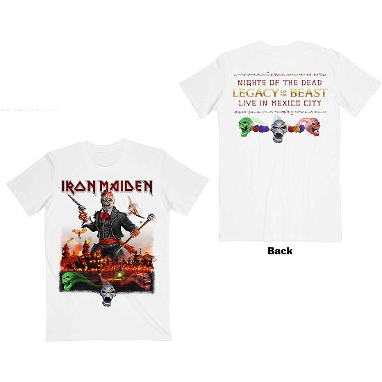 Cover for Iron Maiden · Iron Maiden Unisex T-Shirt: Legacy of the Beast Live In Mexico City (Back Print) (T-shirt) [size S] [White - Unisex edition]